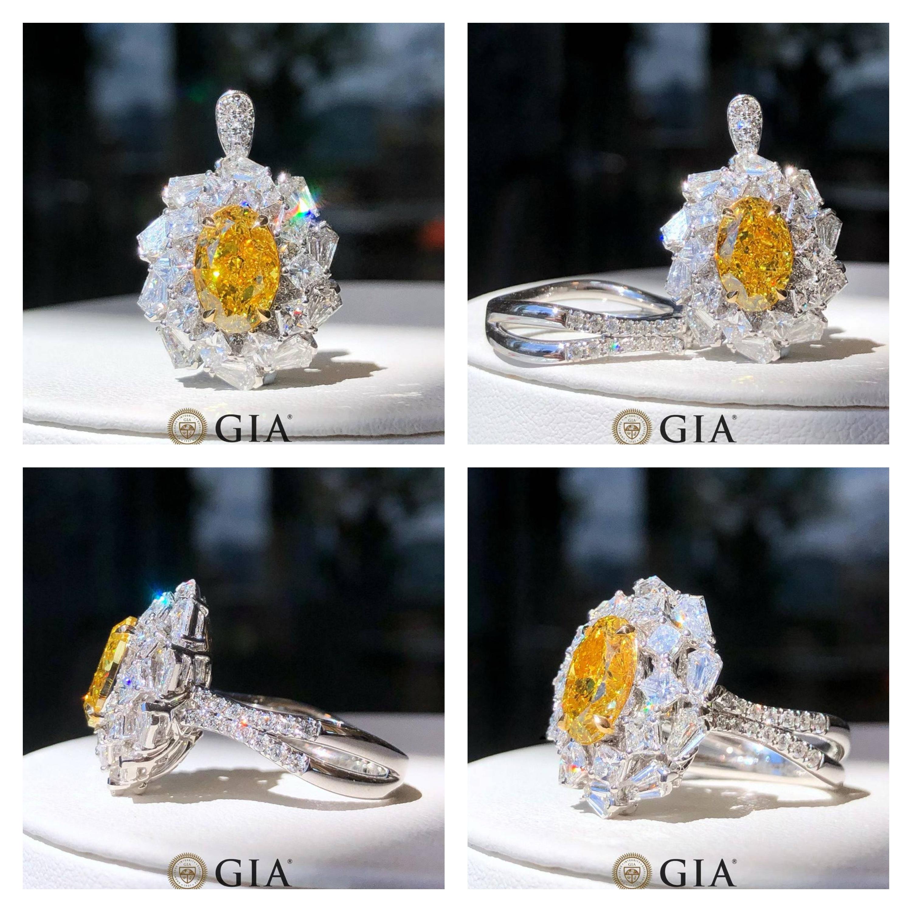 En vente :  Bague de fiançailles cocktail en diamant Vivid Diamonds jaune certifié GIA - Eze Jewelry 5