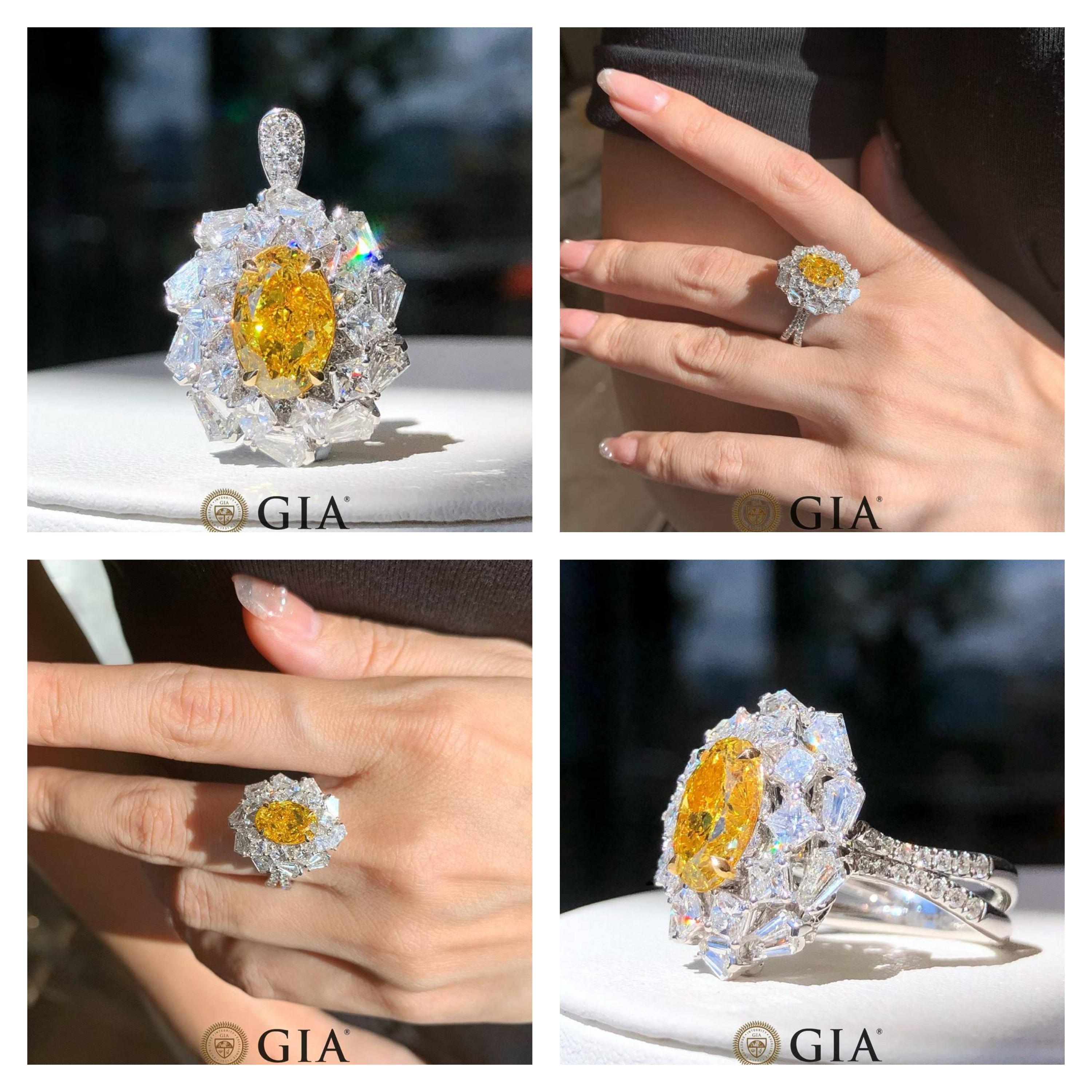 En vente :  Bague de fiançailles cocktail en diamant Vivid Diamonds jaune certifié GIA - Eze Jewelry 8