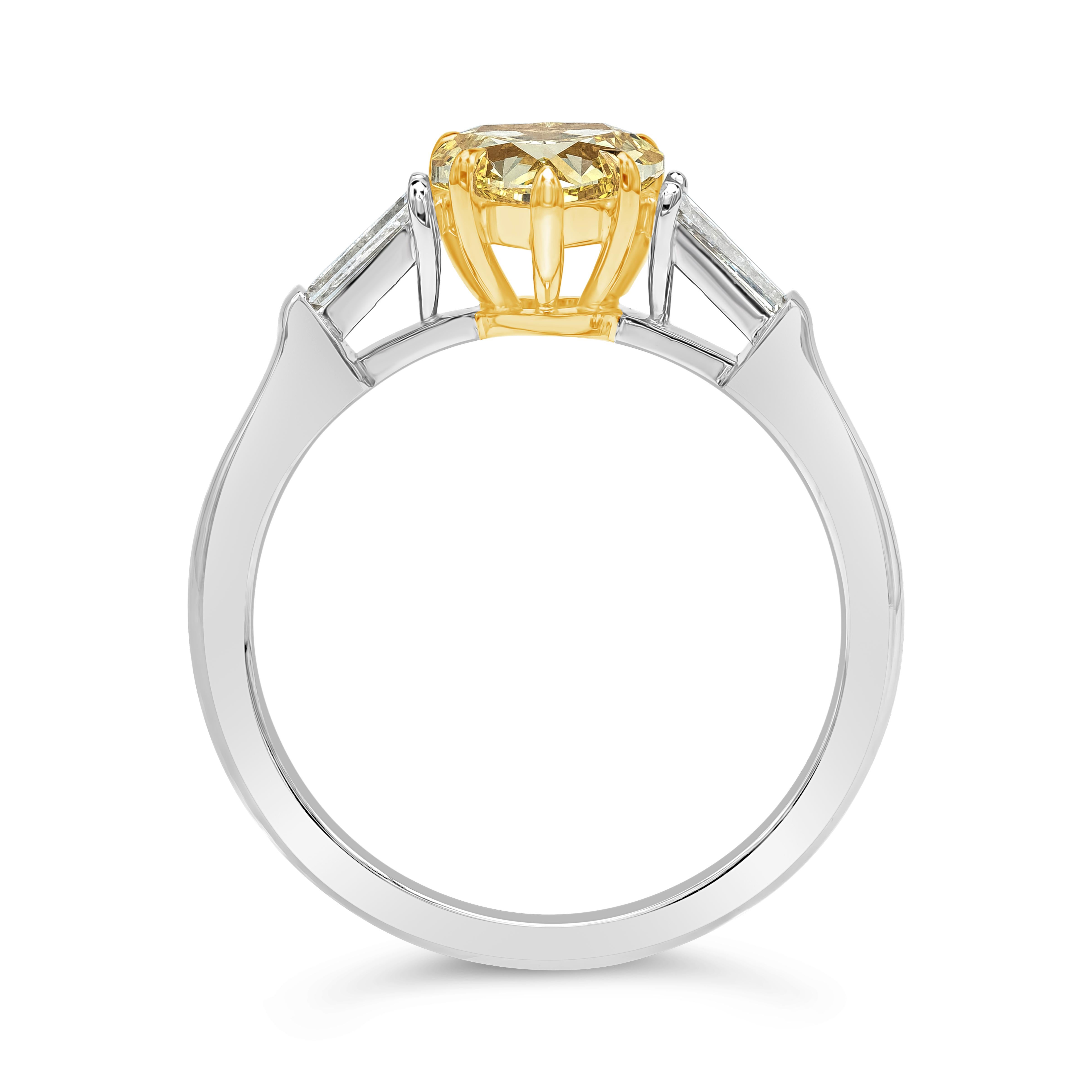 Heart Cut 1.01 Carats Heart Shape Fancy Vivid Yellow Diamond Three Stone Engagement Ring For Sale