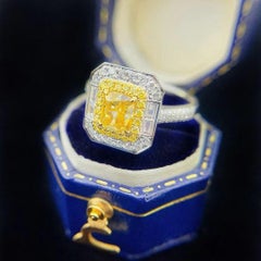 GIA Certified VS1 Clarity 1.01 CT Yellow Diamond Ring with Baguette Diamonds