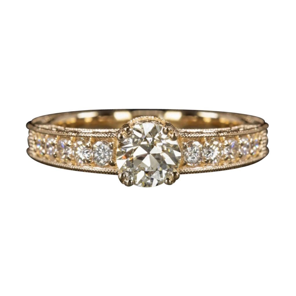 GIA Certified VS1 Diamond Engagement Ring Old European Cut Yellow Gold Vintage