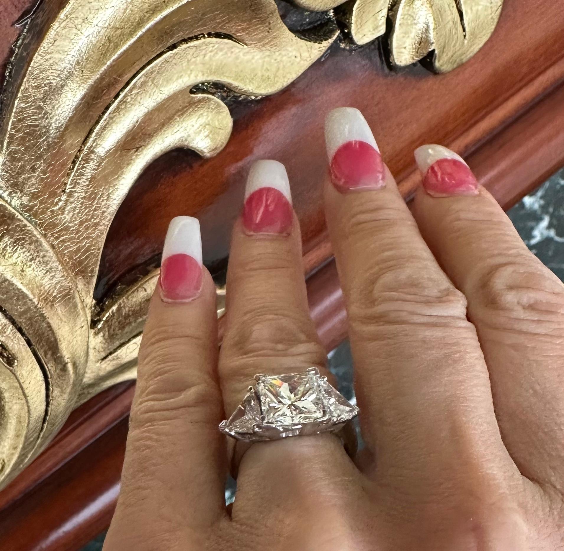 GIA Certified VS2 4.13 Carat Princess Diamond Ring With 2 Carat Diamond Sides 1