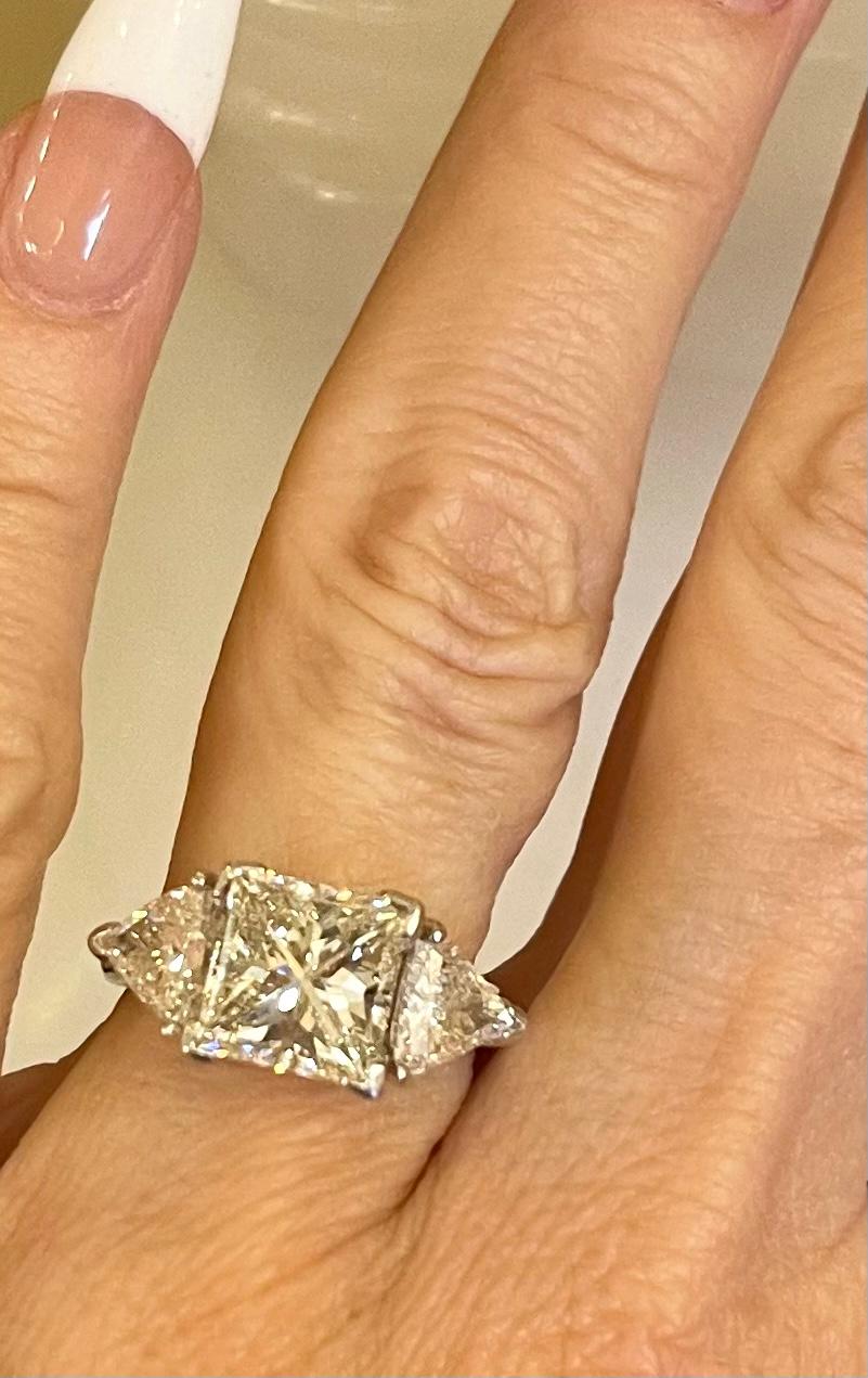 Princess Cut GIA Certified VS2 4.13 Carat Princess Diamond Ring With 2 Carat Diamond Sides