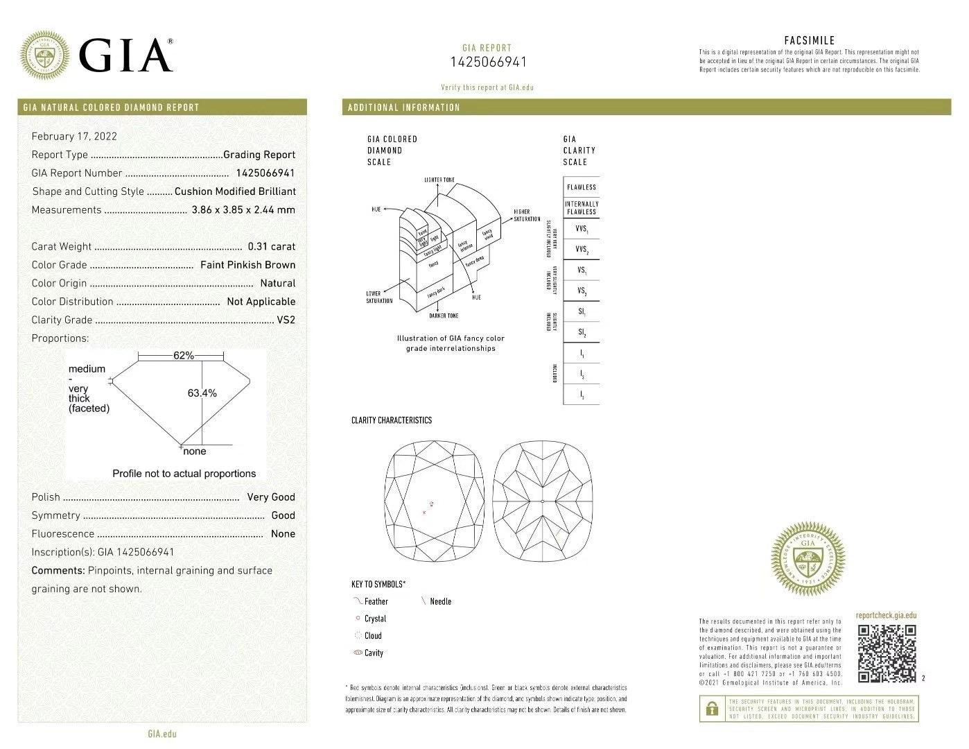Bague en or blanc 18 carats certifiée GIA, pureté VS2, 0,31 CT de diamant brun rosé Unisexe en vente
