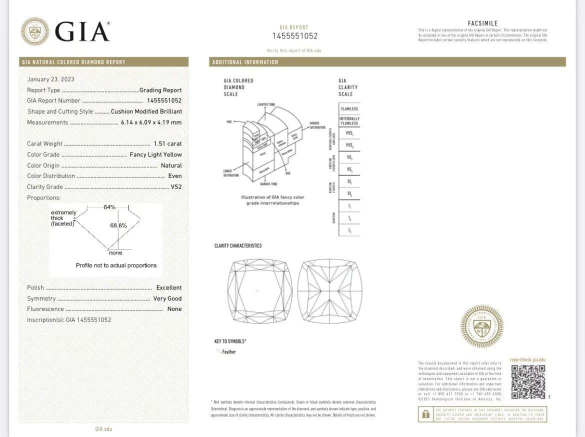 Modern GIA Certified VS2 Clarity 1.51 CT Fancy Yellow Diamond 18K Yellow Gold Ring For Sale