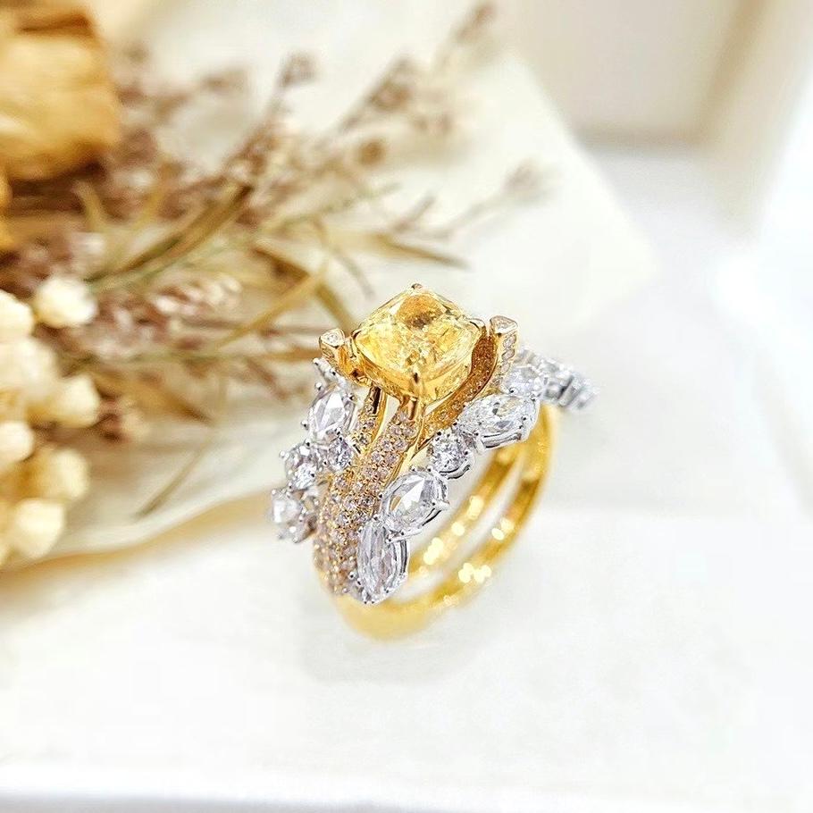Cushion Cut GIA Certified VS2 Clarity 1.51 CT Fancy Yellow Diamond 18K Yellow Gold Ring For Sale