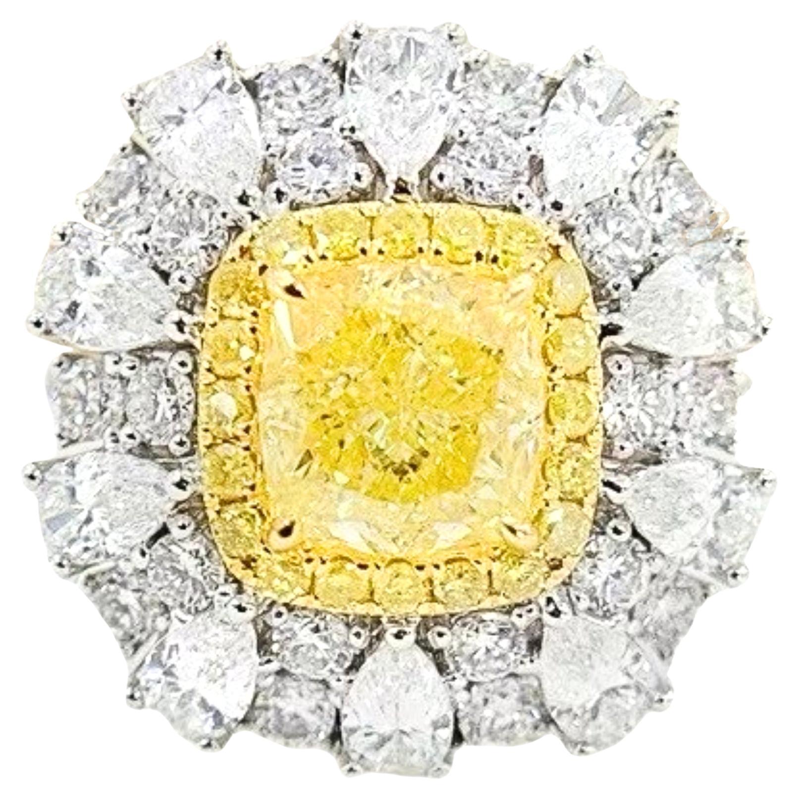GIA Certified VVS1 1.50 CT Fancy Yellow Diamond Cocktail Ring