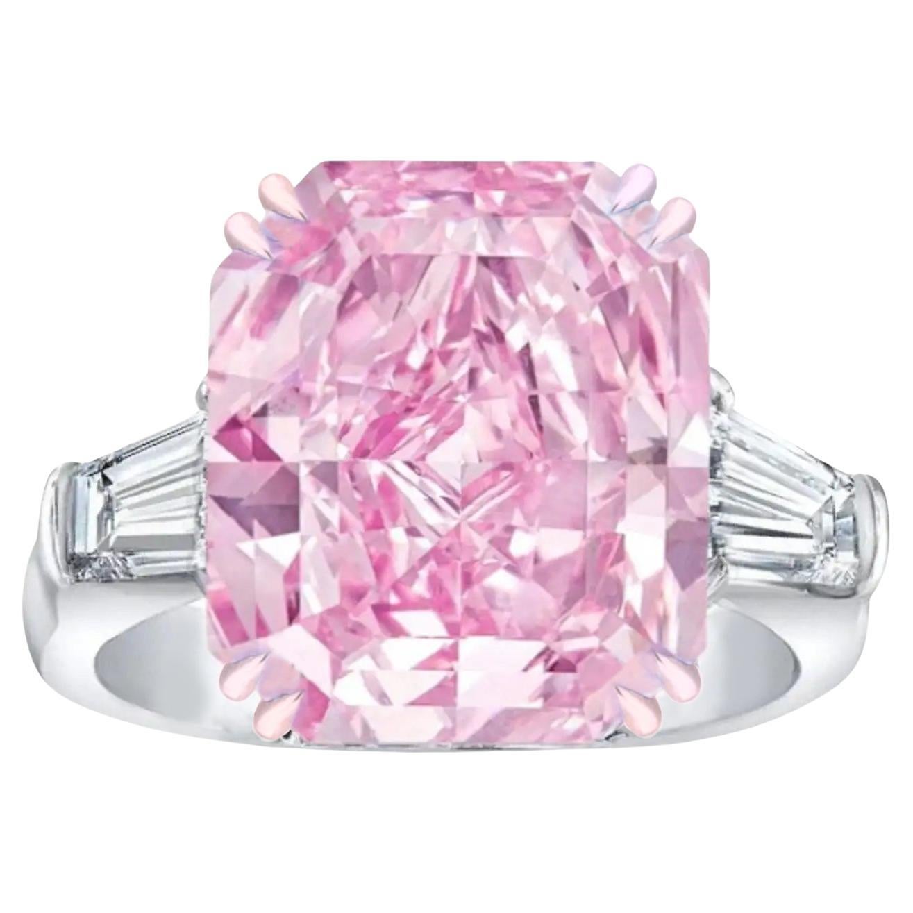 GIA Certified VVS1 Fancy Purplish Pink Radiant Cut Platinum Diamond Ring