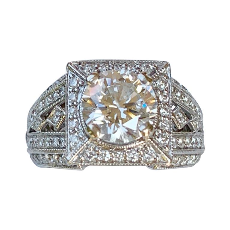 GIA Certified VVS2 F 1.85 Carat Center Diamond Ring with 3.5 Carat Total Weight