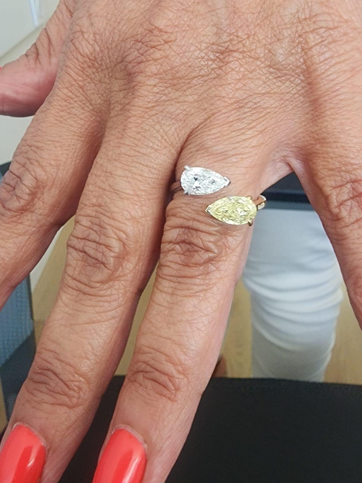 Pear Cut Gia certified white and fancy color diamond cocktail ring For Sale