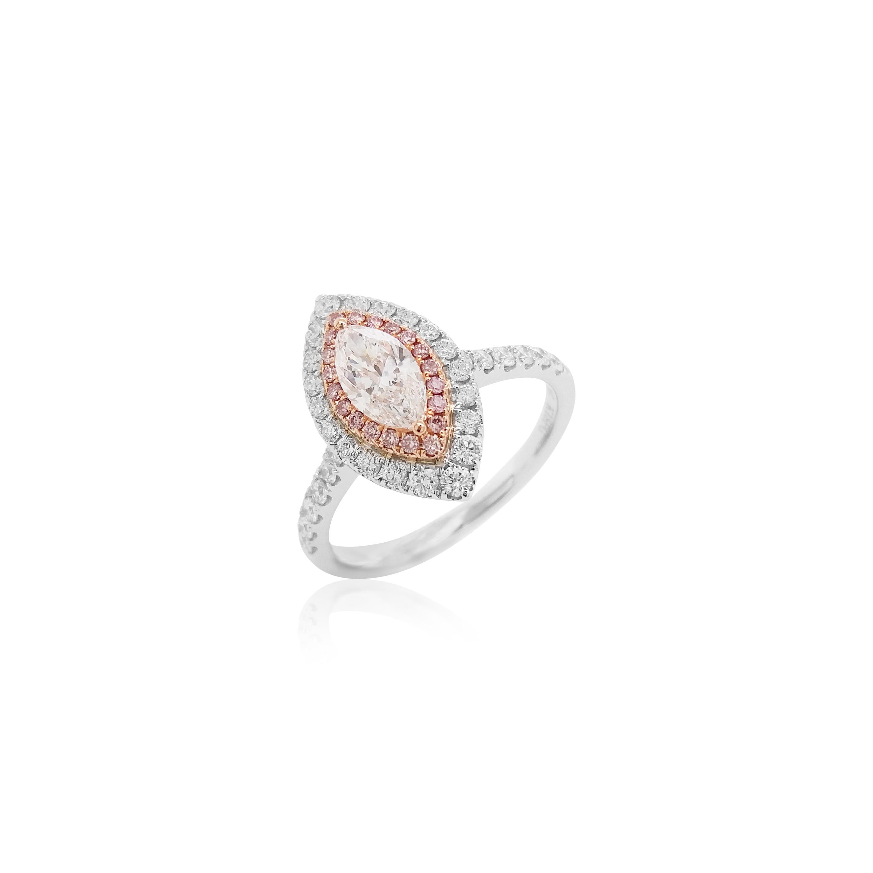 GIA-zertifizierter weißer Diamant Argyle Rosa Diamant 18K Brautring (Marquiseschliff) im Angebot