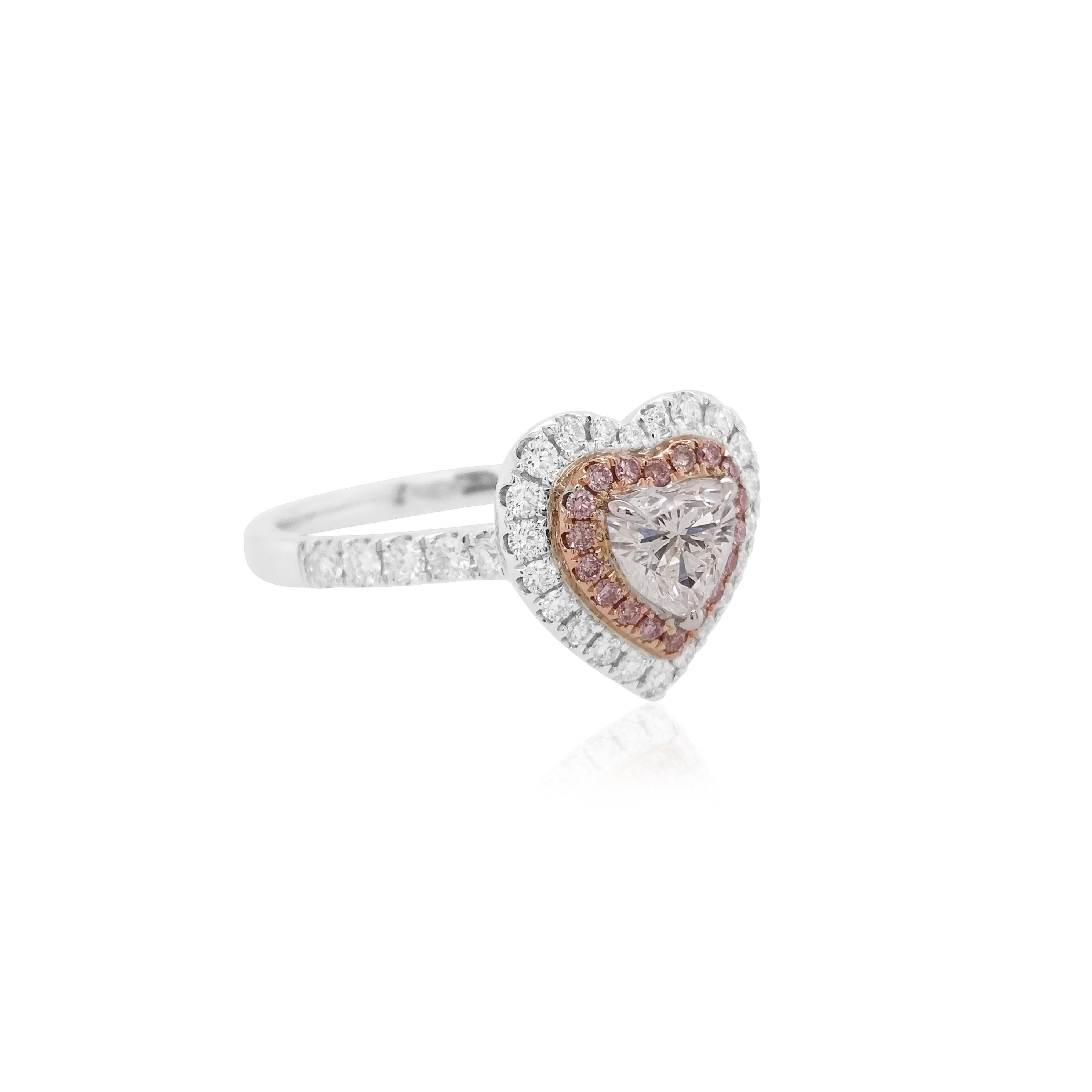 Heart Cut GIA Certified White Diamond Argyle Pink Diamond 18K Engagement Ring