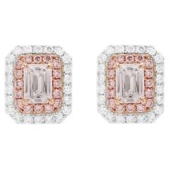 GIA Certified White Diamond Argyle Pink Diamond 18K Gold Stud Earrings