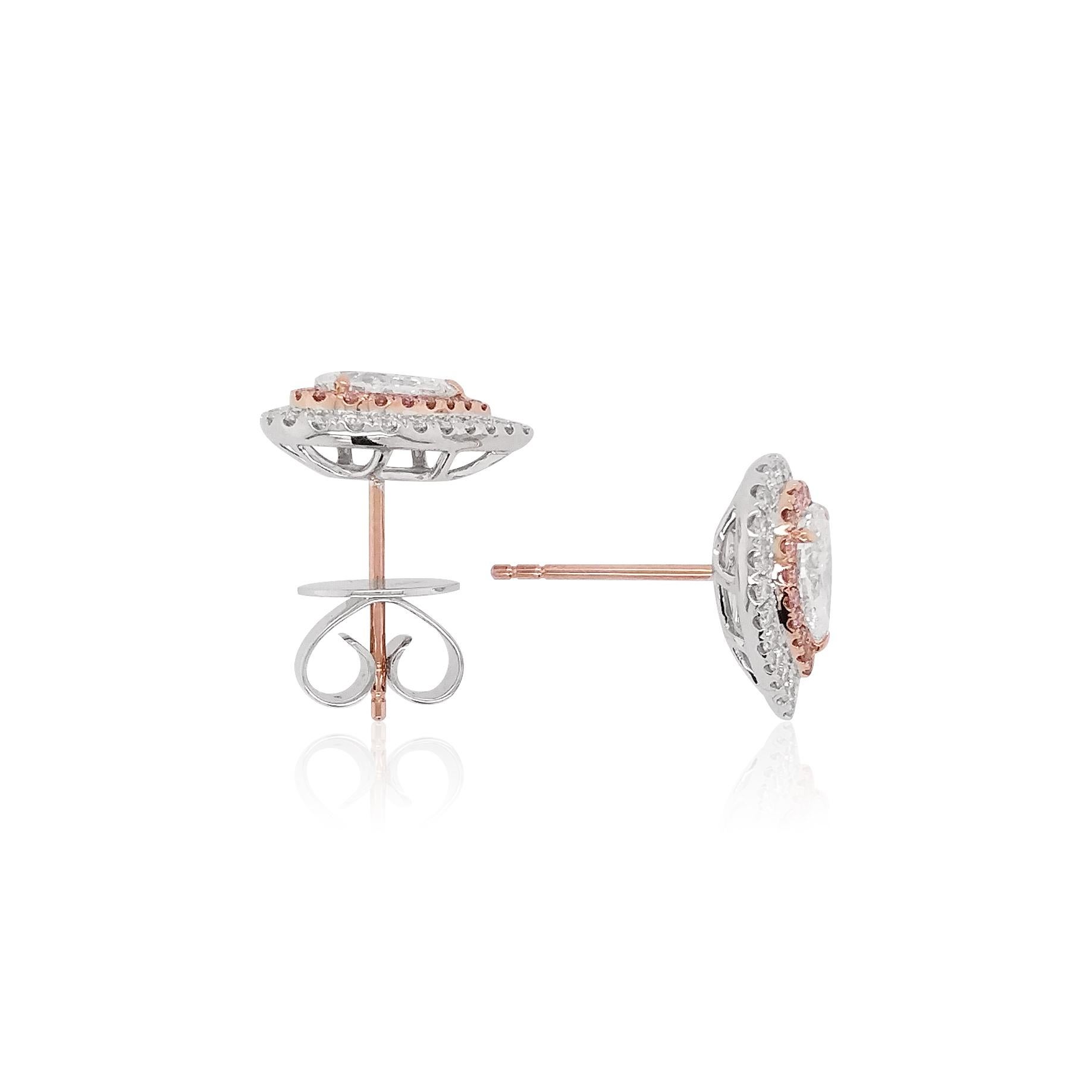 These classic stud earrings feature perfectly matched natural White Diamonds and Argyle Pink Diamonds which have been selected by experts for their superior surface quality and lustre. Elegant in any context, these timeless studs will add a playful