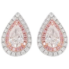 GIA Certified White Diamond and Argyle Pink Diamond Stud Earrings in Platinum