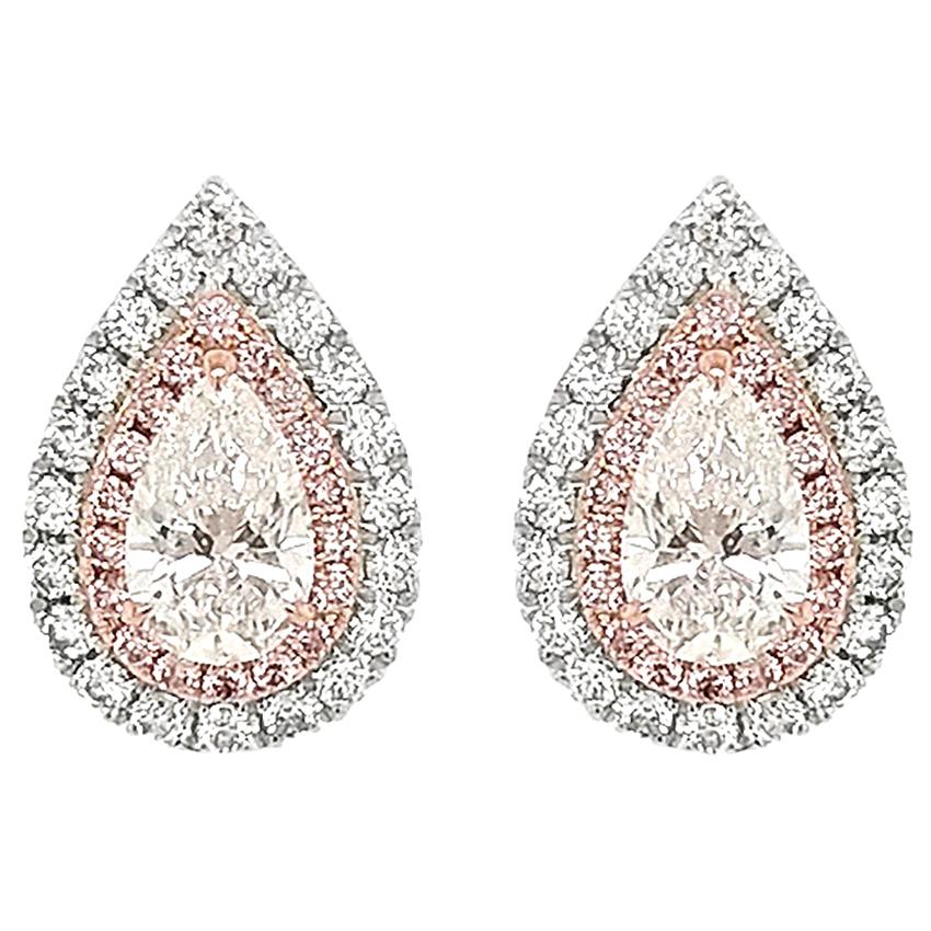 GIA Certified White Diamond and Argyle Pink Diamond in Platinum Stud Earrings