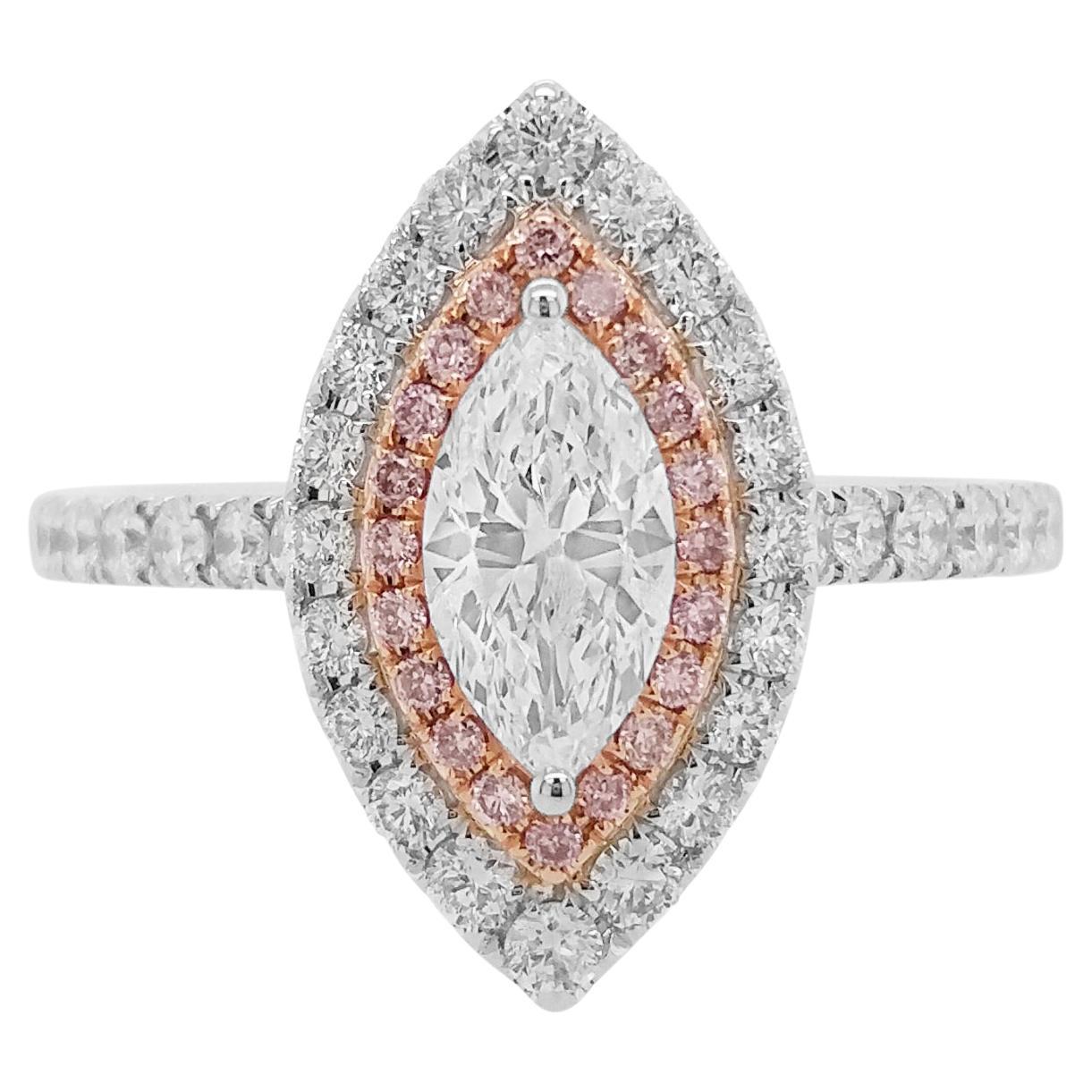 Bague de mariage en or 18 carats avec diamants blancs et diamants roses d'Argyle certifiés GIA en vente