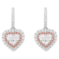 GIA Certified White Diamond Argyle Pink Diamond 18K Gold Drop Earrings