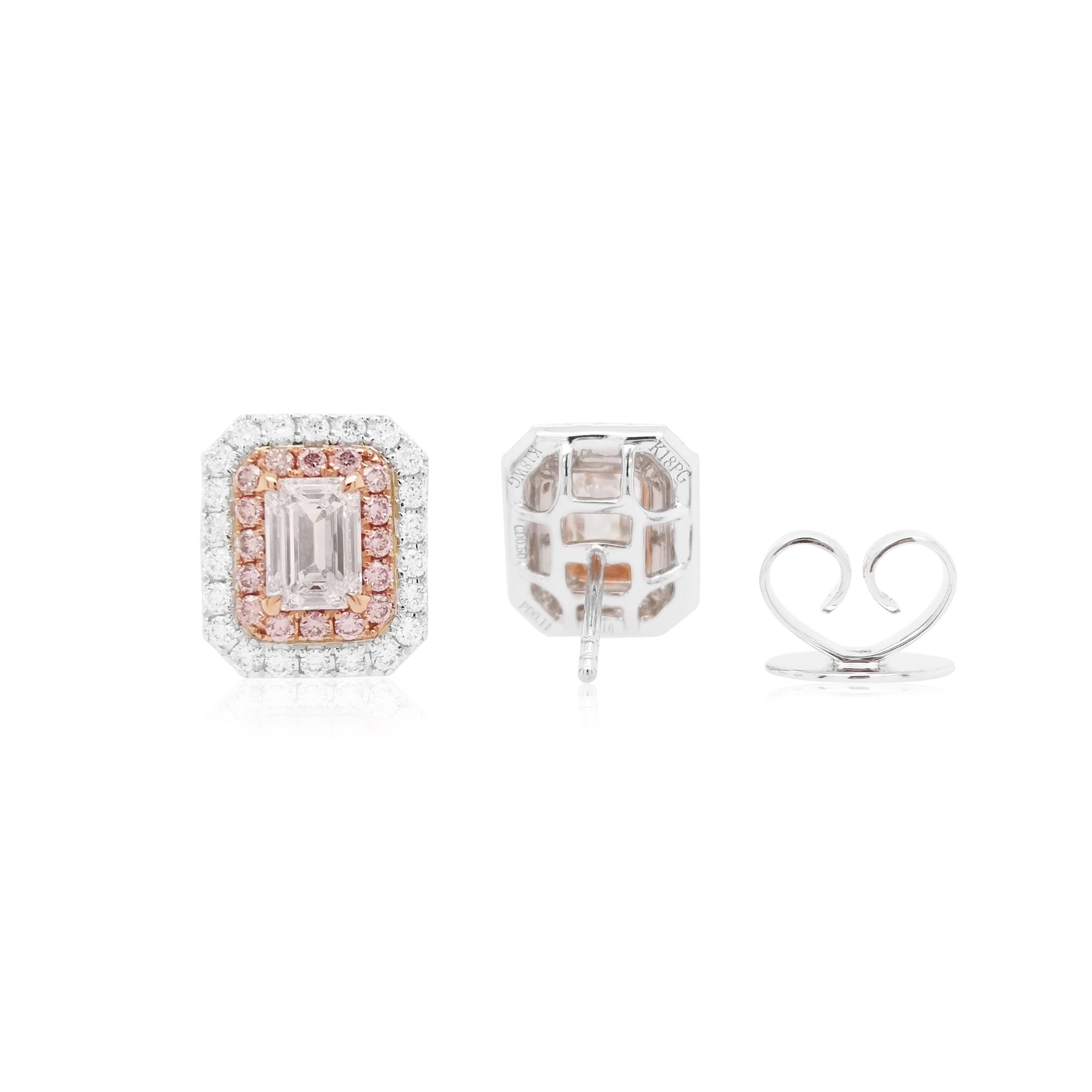 Contemporain Boucles d'oreilles en or 18K certifiées GIA avec diamant blanc Argyle et diamant rose en vente