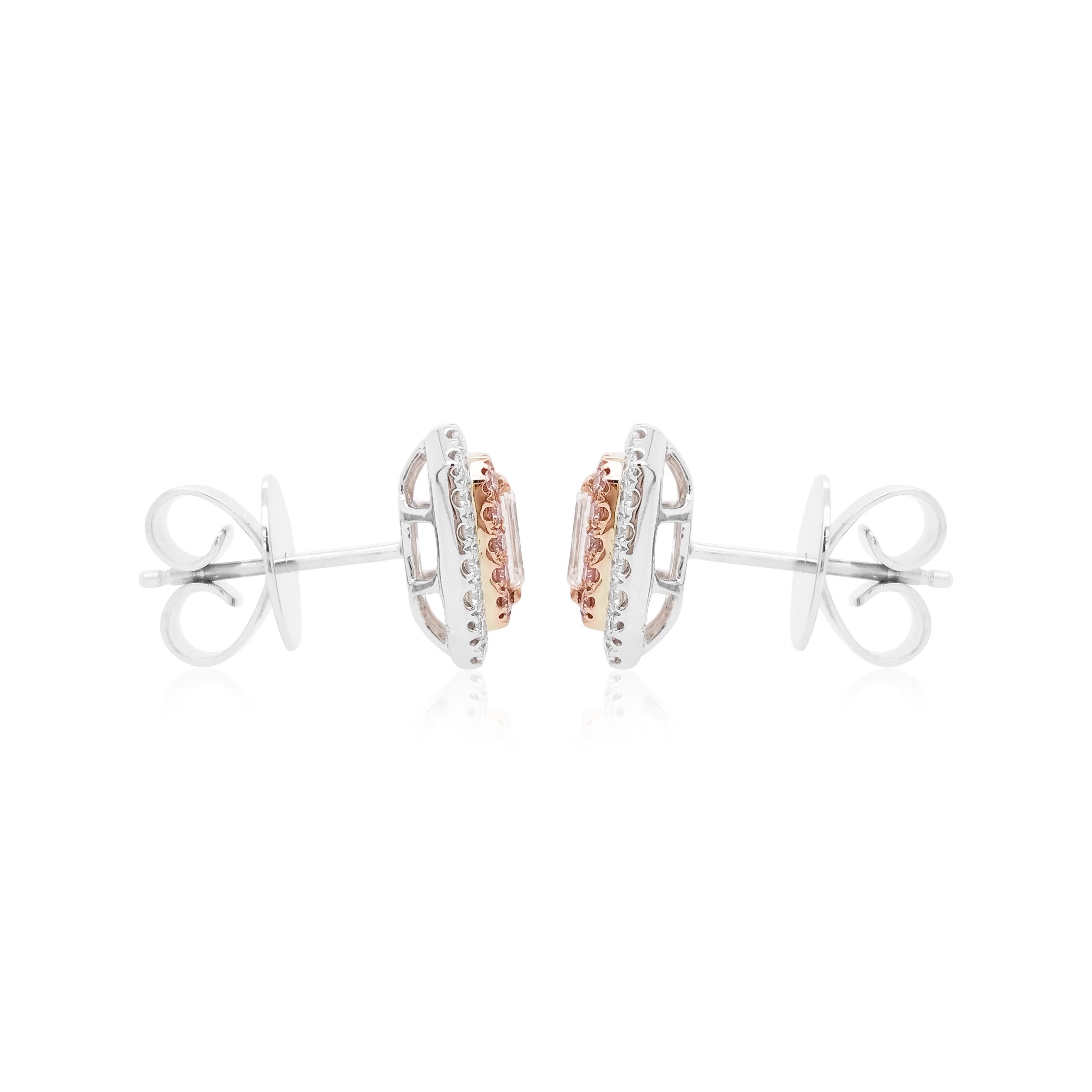Taille émeraude Boucles d'oreilles en or 18K certifiées GIA avec diamant blanc Argyle et diamant rose en vente
