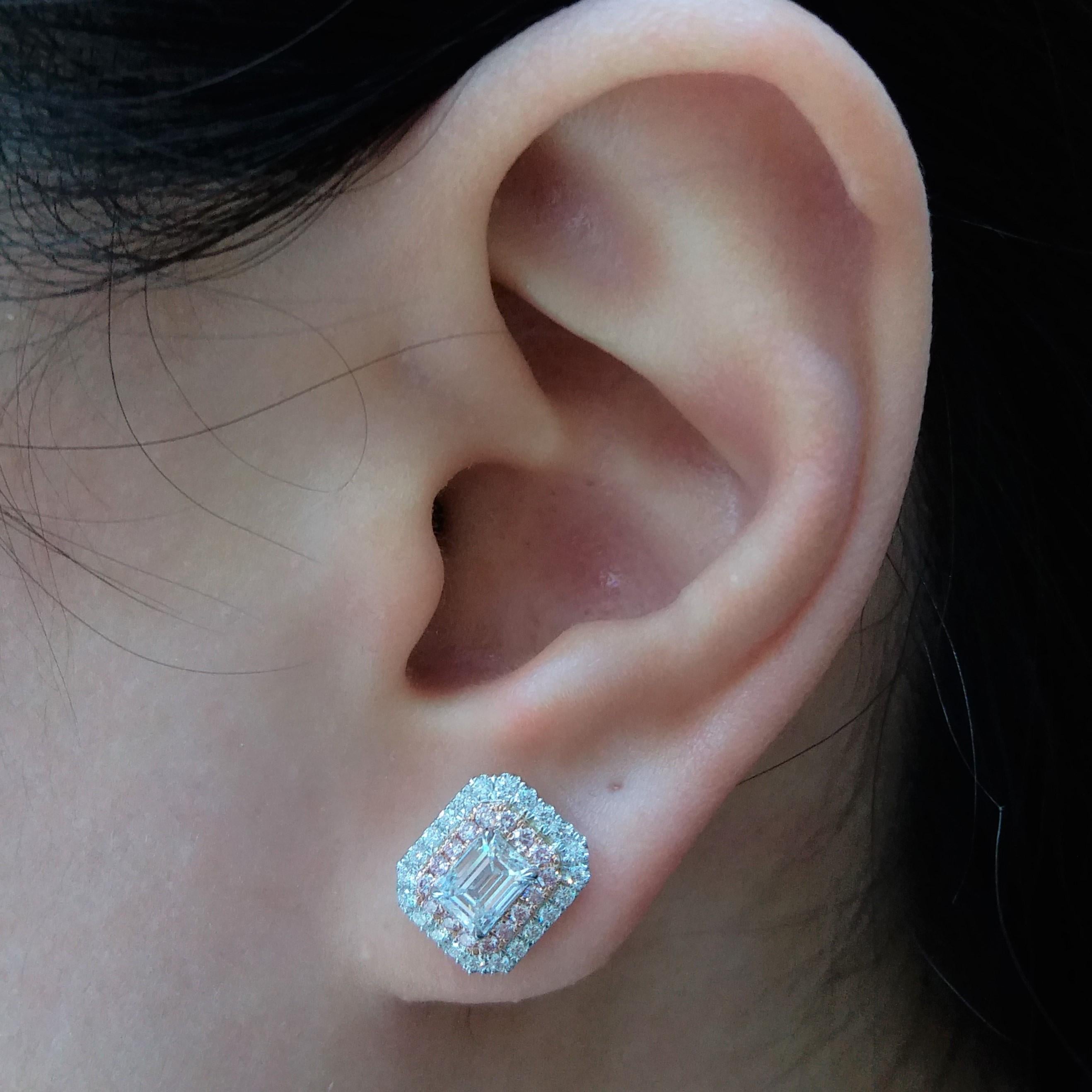 Boucles d'oreilles en or 18K certifiées GIA avec diamant blanc Argyle et diamant rose Pour femmes en vente