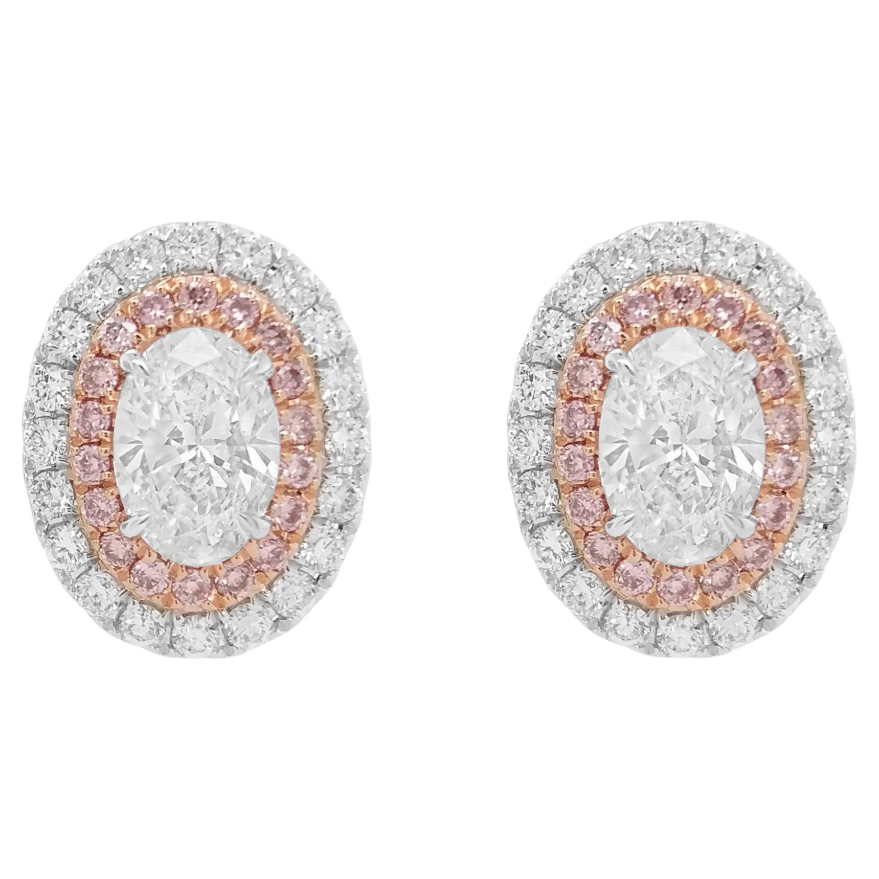 GIA Certified White Diamond Argyle Pink Diamond 18K Gold Stud Earrings