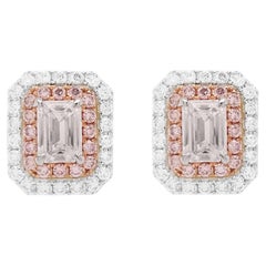 GIA Certified White Diamond Argyle Pink Diamond 18K Gold Stud Earrings