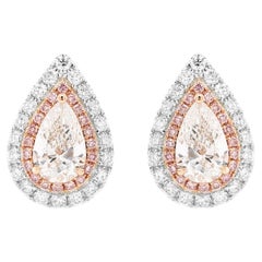 Clous d'oreilles en or 18 carats avec diamants blancs certifiés GIA et diamants roses d'Argyle