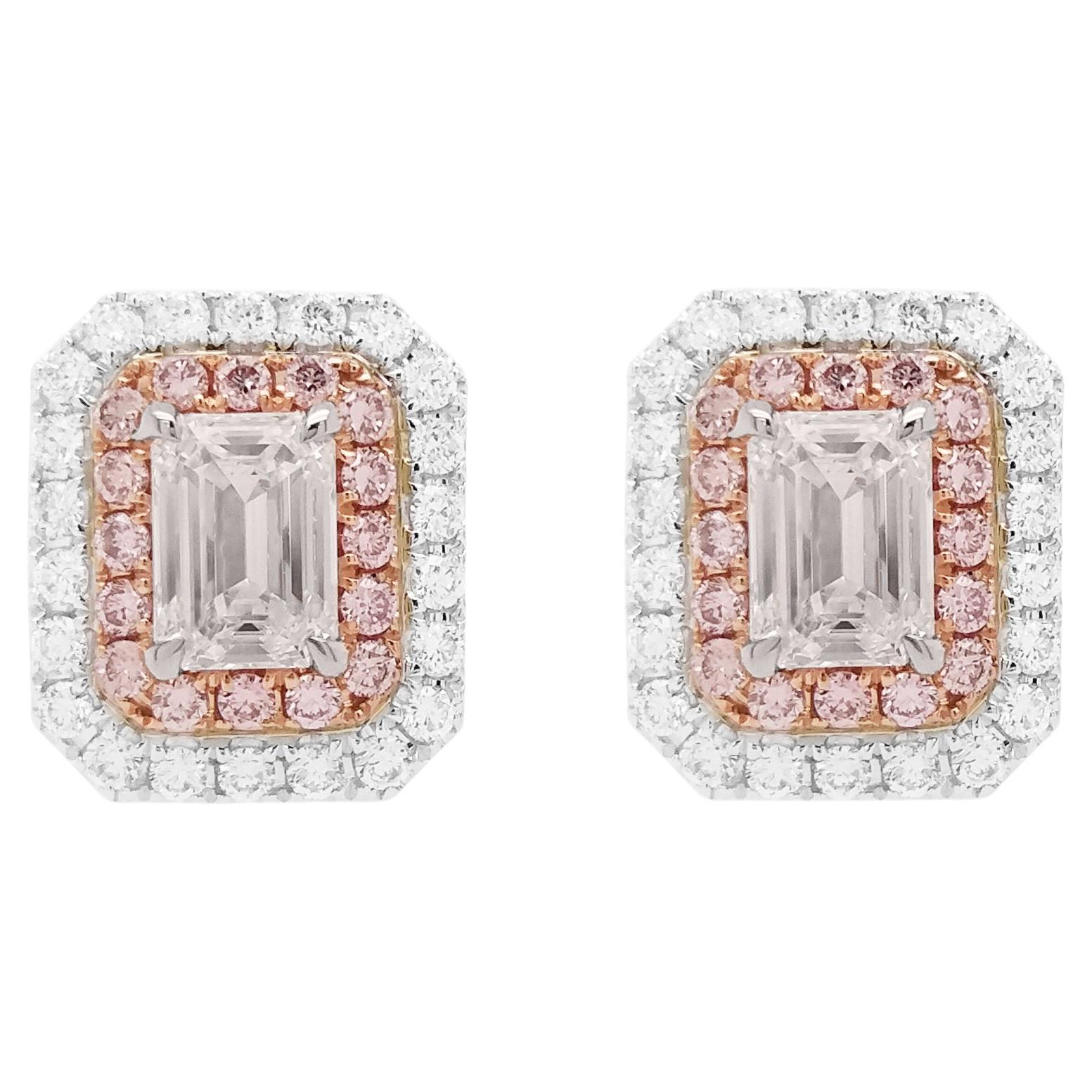 GIA Certified White Diamond Argyle Pink Diamond 18K Gold Stud Earrings