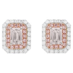 GIA Certified White Diamond Argyle Pink Diamond 18K Gold Stud Earrings