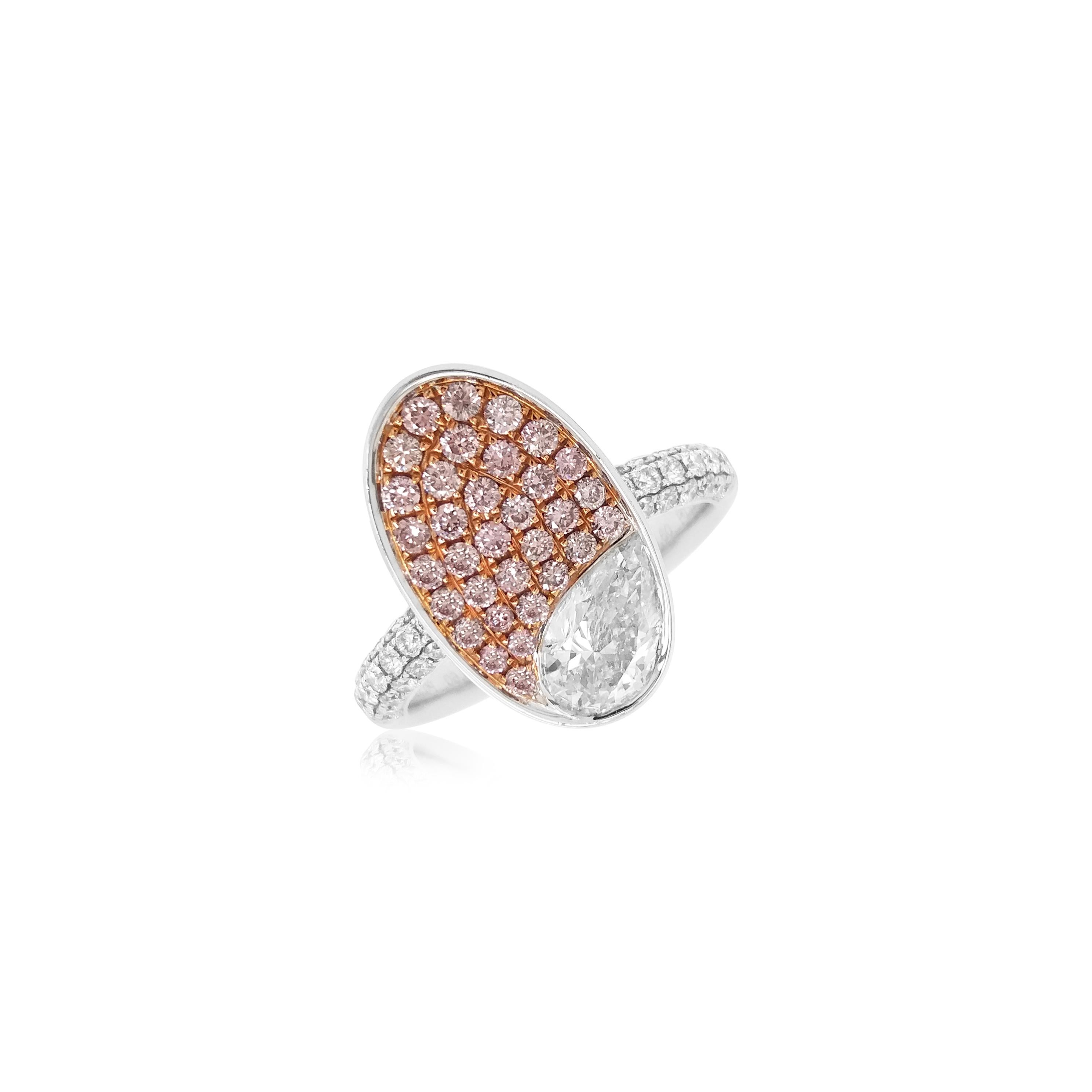 Pear Cut GIA Certified White Diamond Argyle Pink Diamond Platinum Bridal Ring
