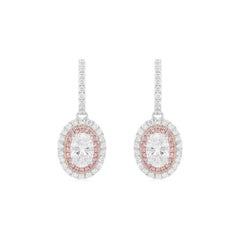 Orecchini in oro 18 carati con diamante bianco e diamante rosa di forma ovale certificati GIA