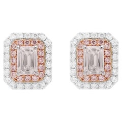 GIA Certified White Diamond Earrings with rare Pink diamonds set in 18K Gold