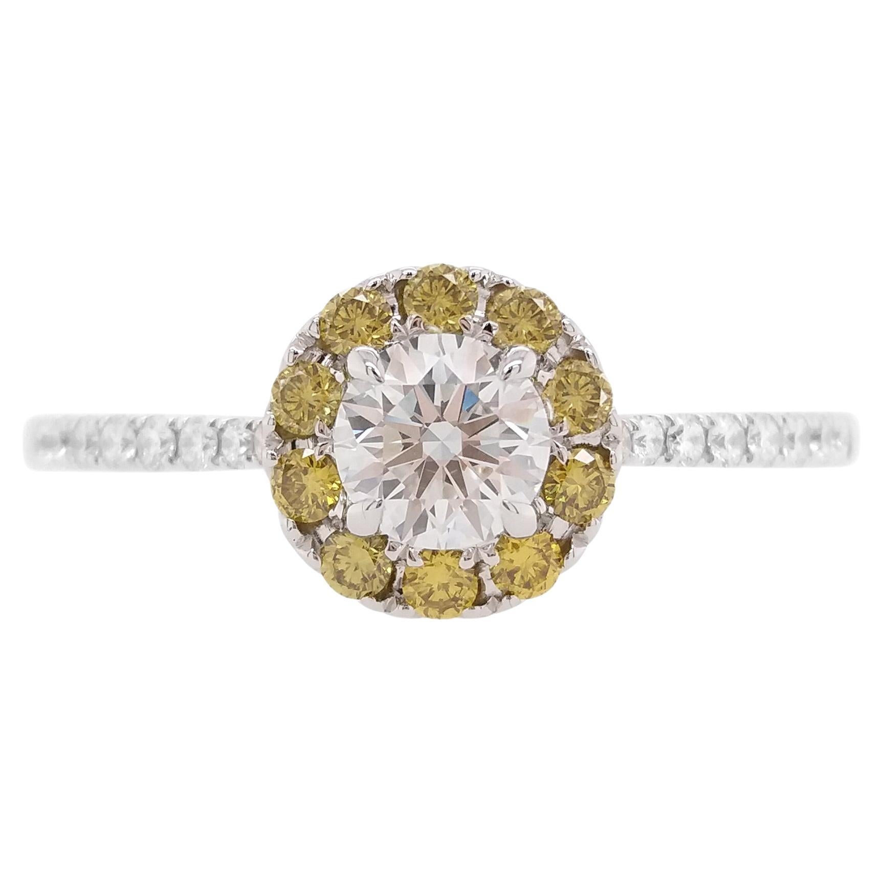 GIA Certified White Diamond Green Diamond 18K Gold Engagement Ring For Sale