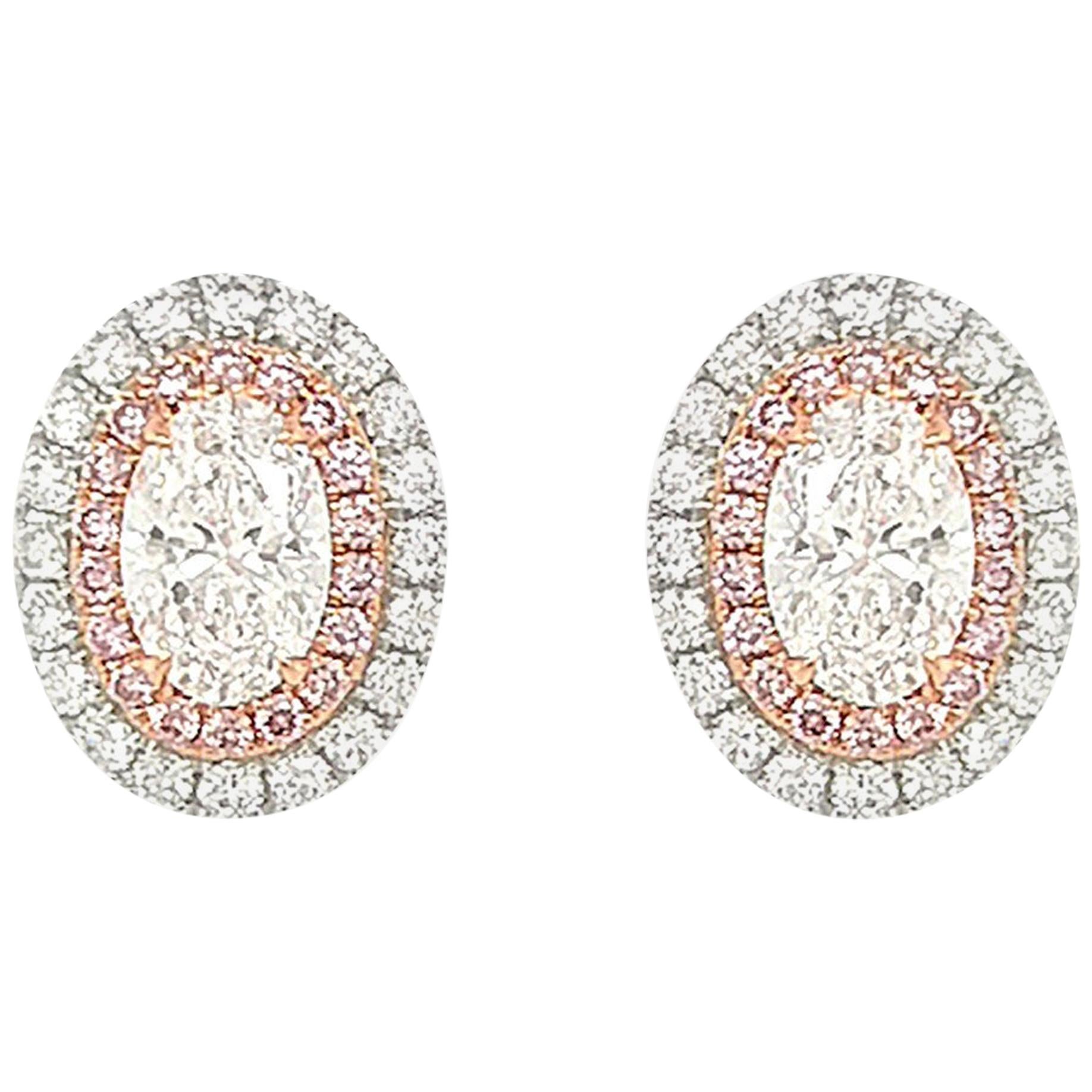 GIA certified White Diamond Natural Argyle Pink Diamond in Platinum Stud Earring