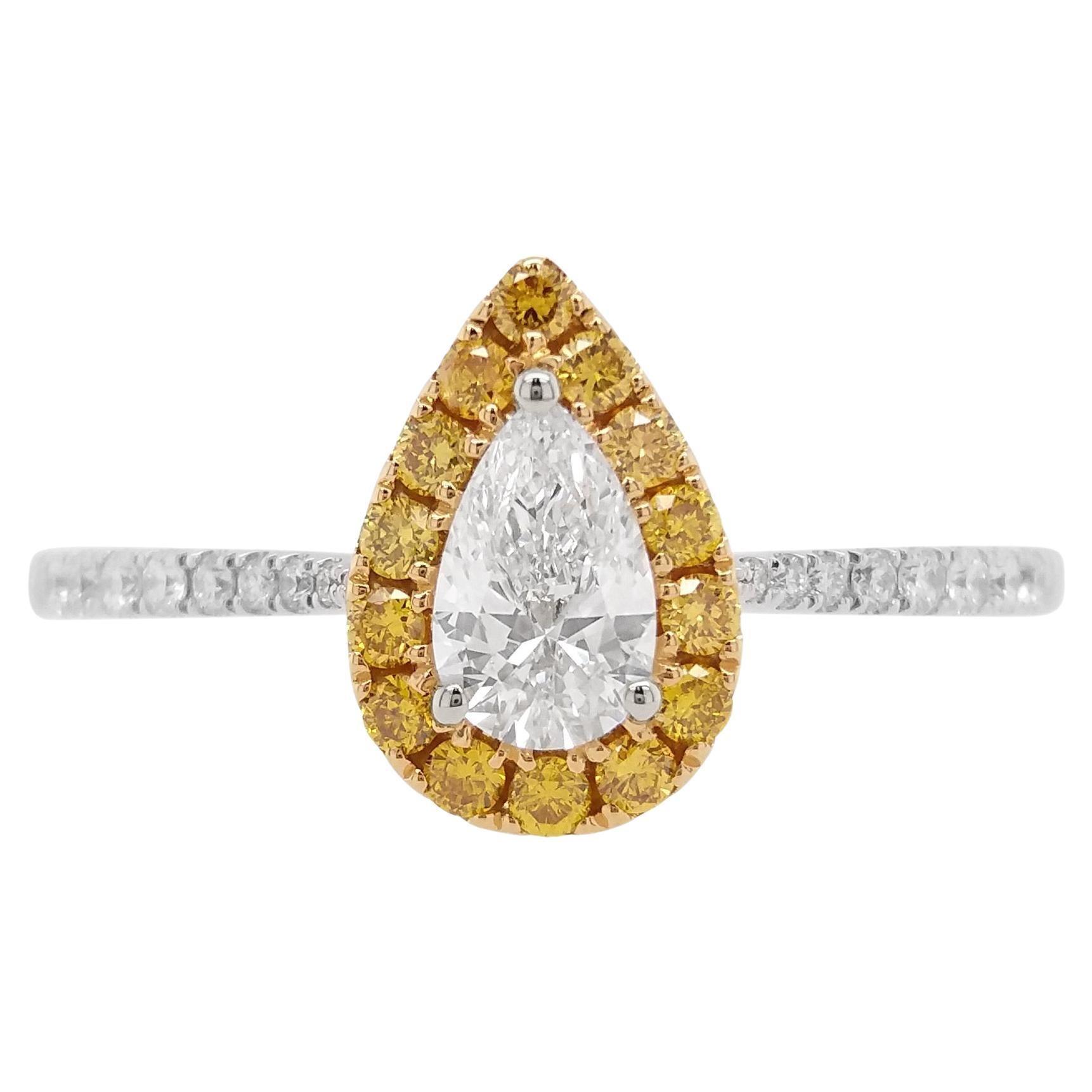 Bague de mariée en or 18 carats avec diamant blanc certifié GIA et diamant orange