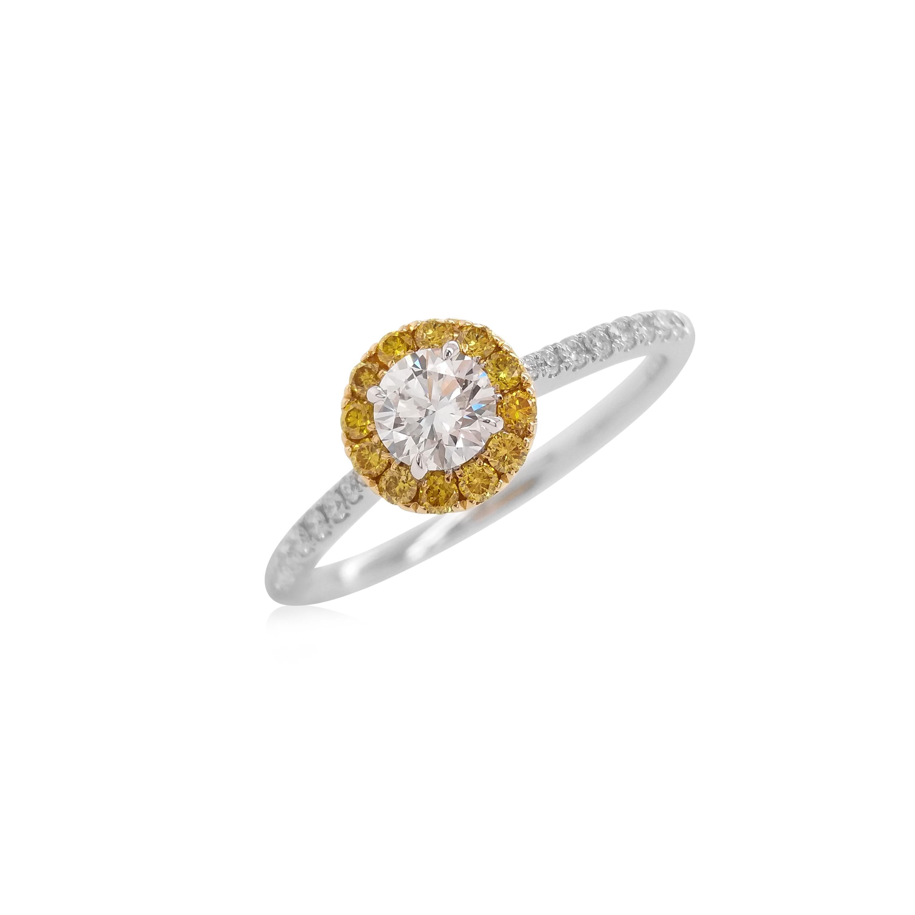 Contemporary Gia Certified White Diamond Orange Diamond 18K Gold Engagement Ring For Sale