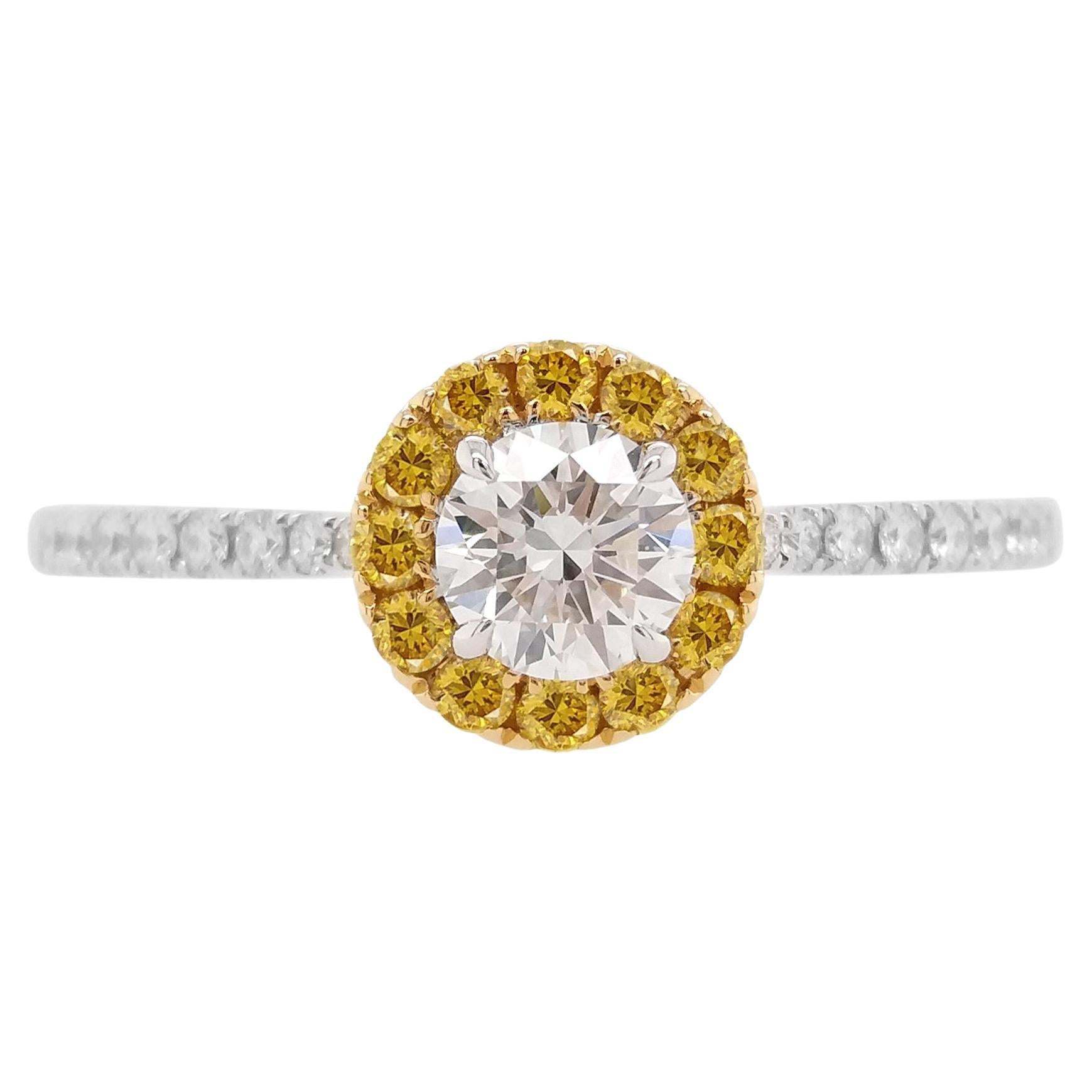 Gia Certified White Diamond Orange Diamond 18K Gold Engagement Ring