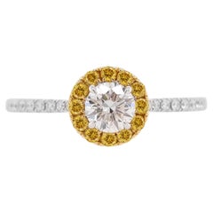 Gia Certified White Diamond Orange Diamond 18K Gold Engagement Ring
