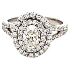 Gia zertifizierter WHITE DIAMOND OVAL 0,70 CT. WEISSER DIAMANT RUND 0,82 18KW Ring