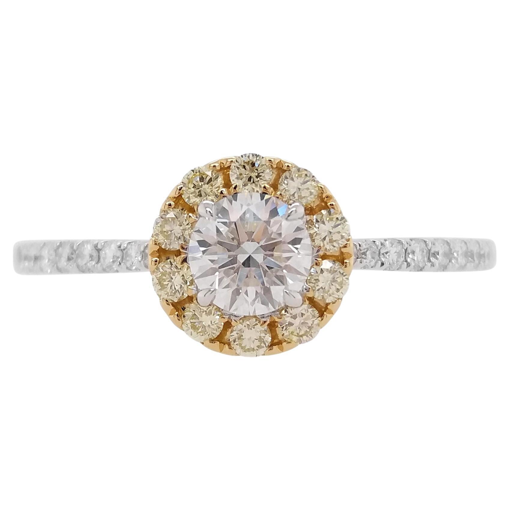 Bague de fiançailles en or 18K avec diamant blanc certifié GIA et diamant jaune en vente