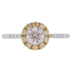 Bague de fiançailles en or 18K avec diamant blanc certifié GIA et diamant jaune