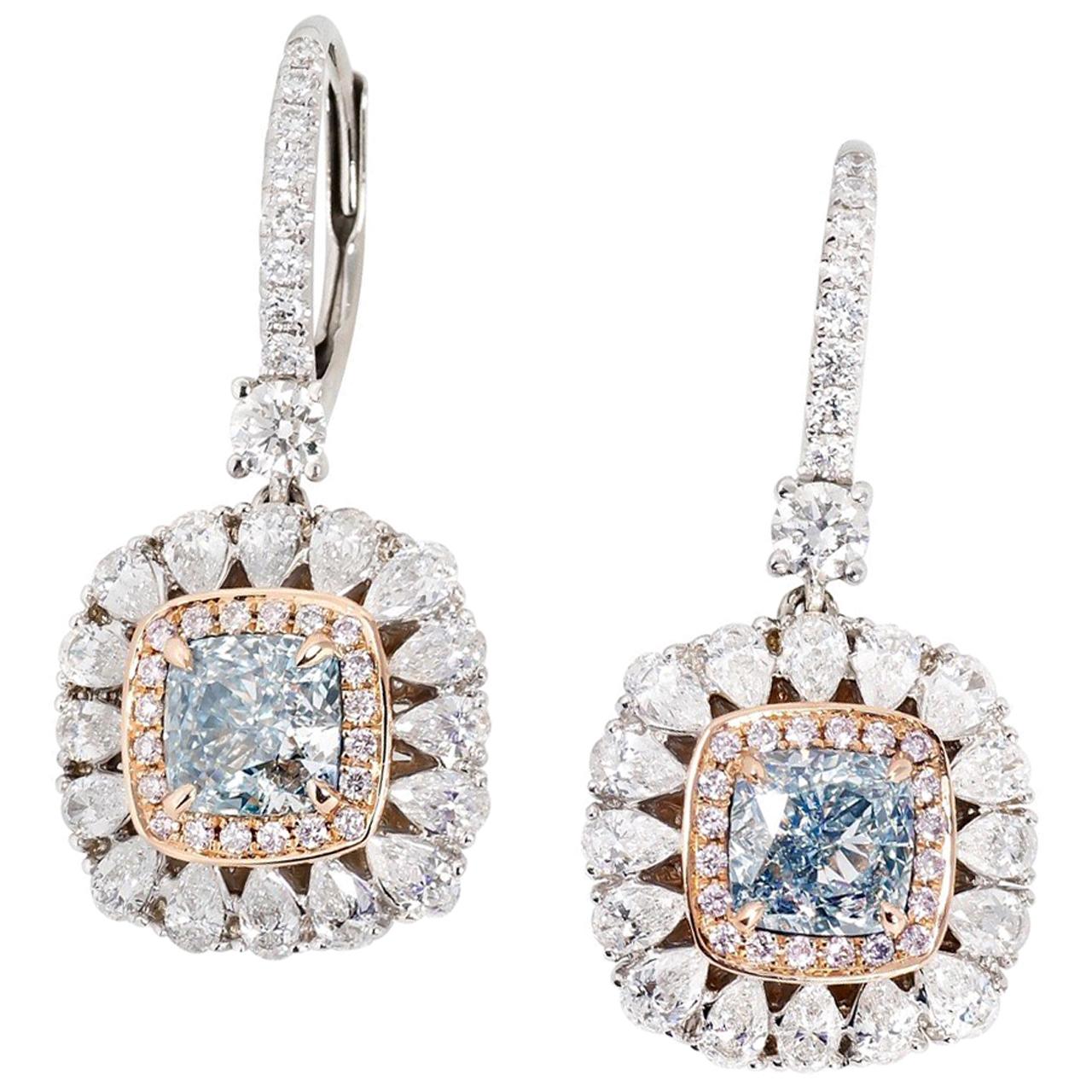 GIA Certified White Gold 3.13 Carat Diamond Drop Earrings For Sale