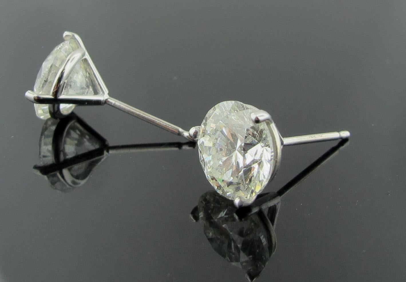 GIA Certified White Gold 4.06 Carat Diamond Stud Earrings, Martini Settings In Excellent Condition In Palm Desert, CA