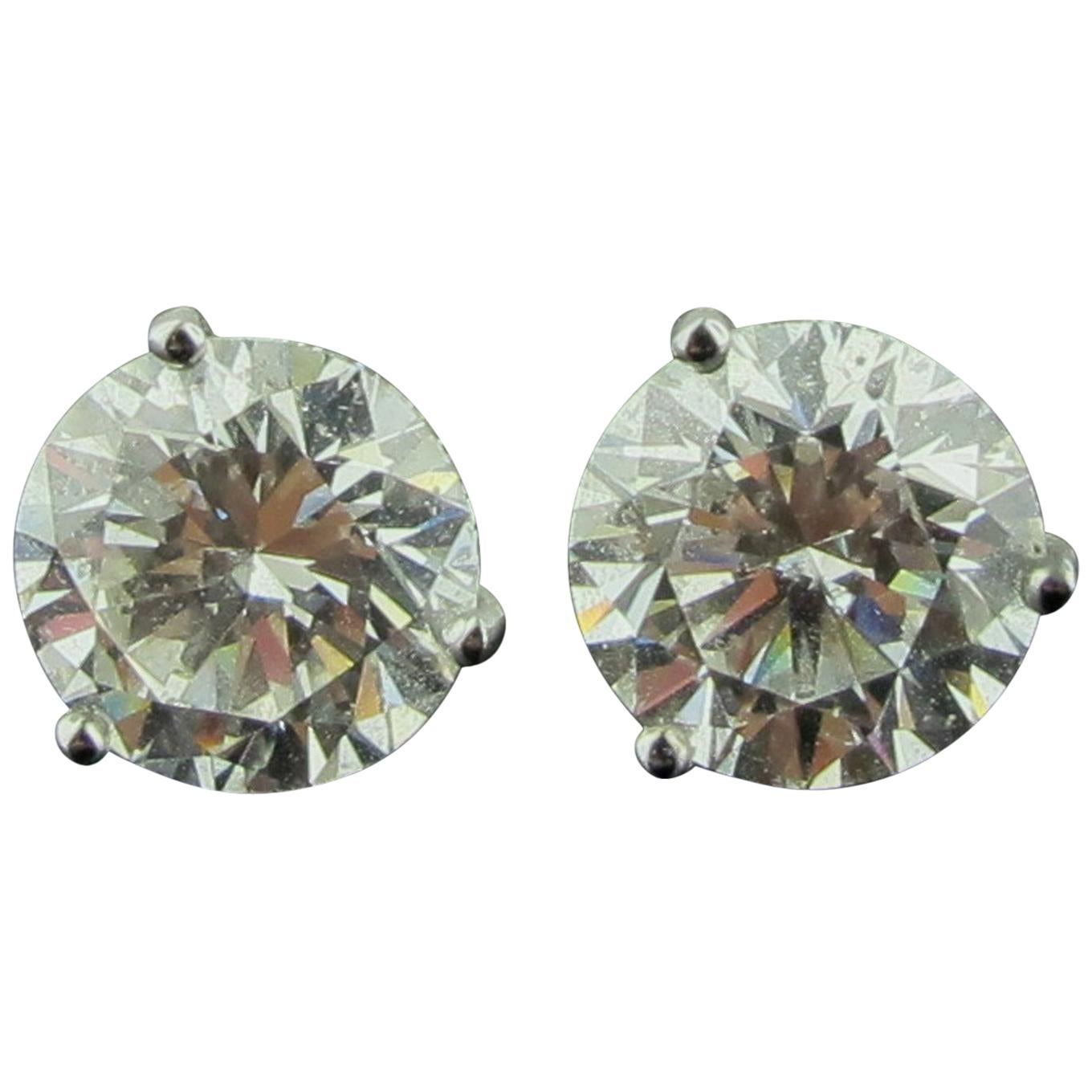 GIA Certified White Gold 4.06 Carat Diamond Stud Earrings, Martini Settings