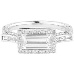 GIA Certified White Gold Baguette Cut Diamond Ring Set with Brilliant Cut