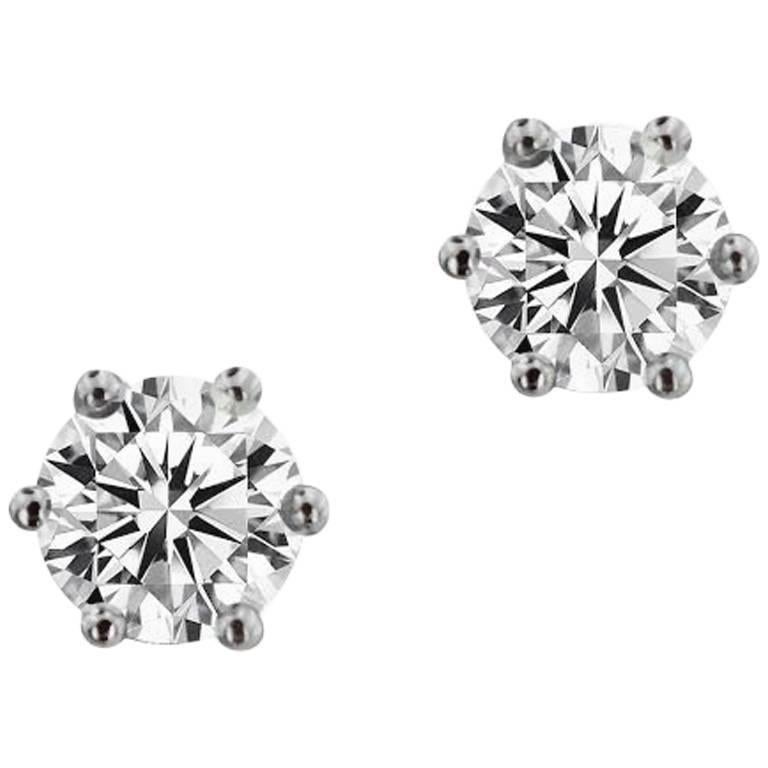 Modern GIA Certified White Gold Brilliant Solitaire Earrings For Sale