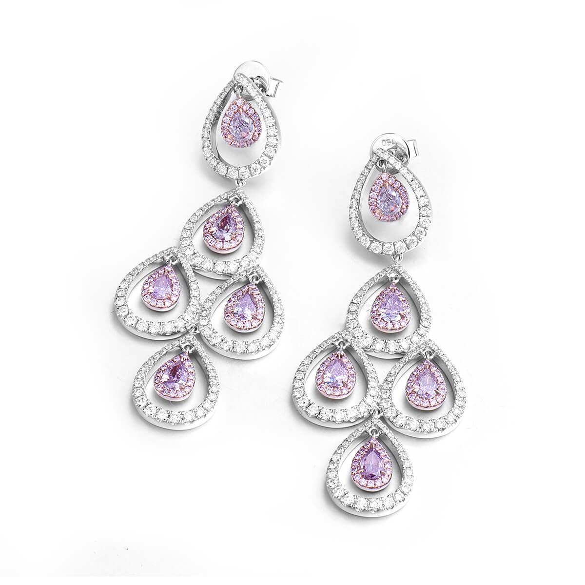 WHITE GOLD CHANDELIER PEAR CUT DIAMOND EARRINGS - 3.92 CT


Set in 18K White Gold


Total fancy pink diamond weight: 1.74 ct
[ 10 diamonds ]
Color: Pink-purple, light purplish pink, light pink, brownish pink
Clarity: VS2- I1

Total small fancy pink