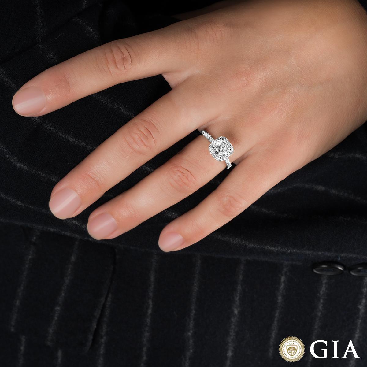 GIA Certified White Gold Cushion Cut Diamond Engagement Ring 1.51ct F/VS2 For Sale 1