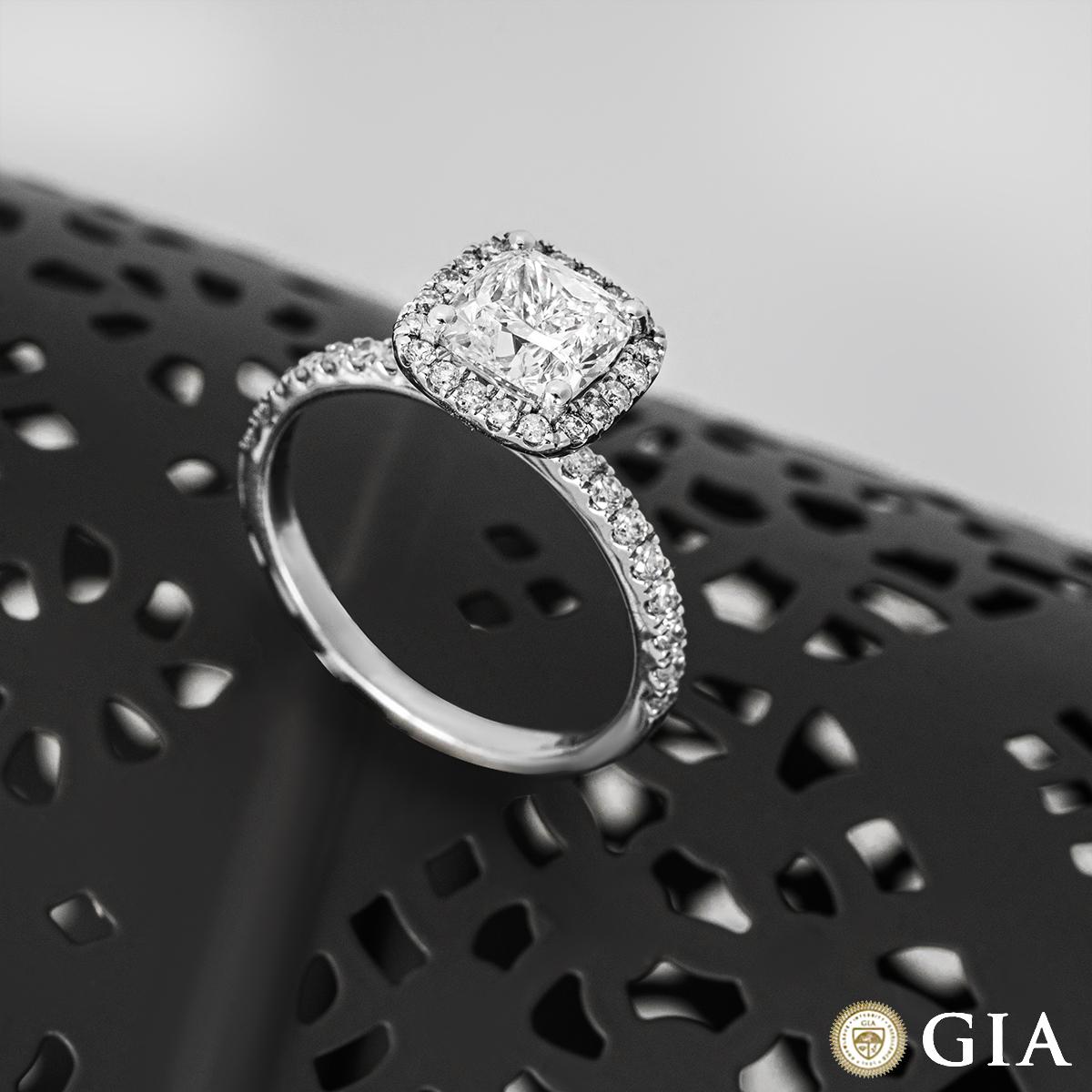GIA Certified White Gold Cushion Cut Diamond Engagement Ring 1.51ct F/VS2 For Sale 2